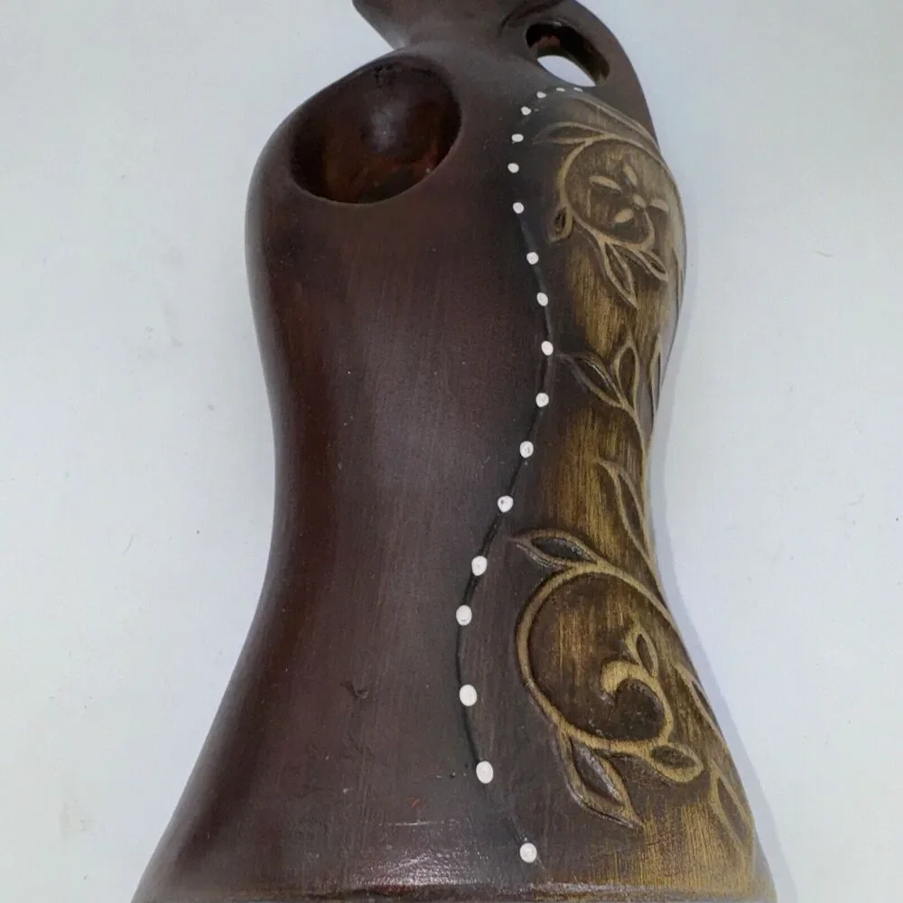 Vintage Ceramic Pitcher Vase‎ Wood Tone Hand Painted 13” Tall